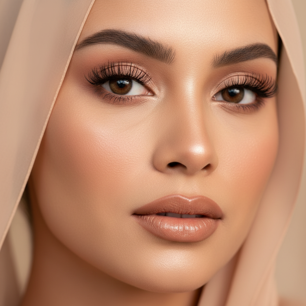 Close up of woman with beautifully curled eyelashes